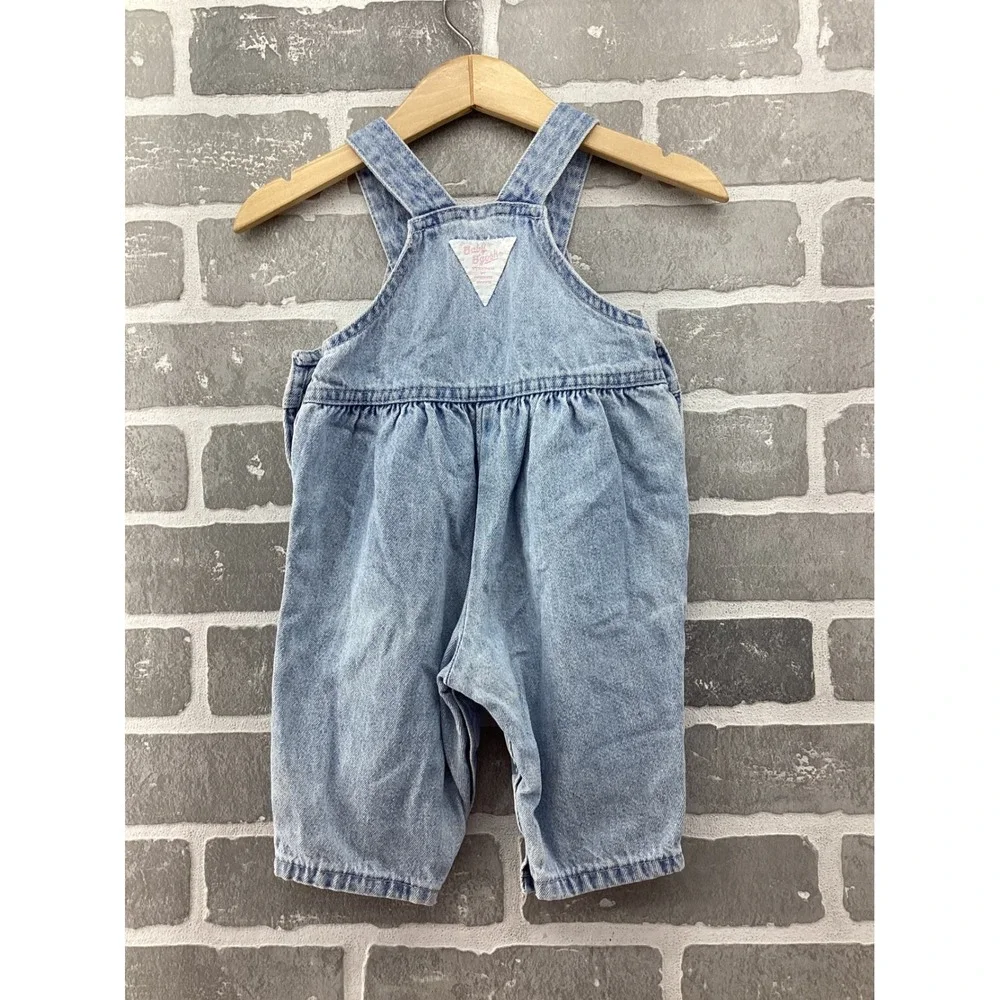 Vintage Baby OshKosh Bgosh Denim Overalls Light Wash Pink Label USA Made 12M